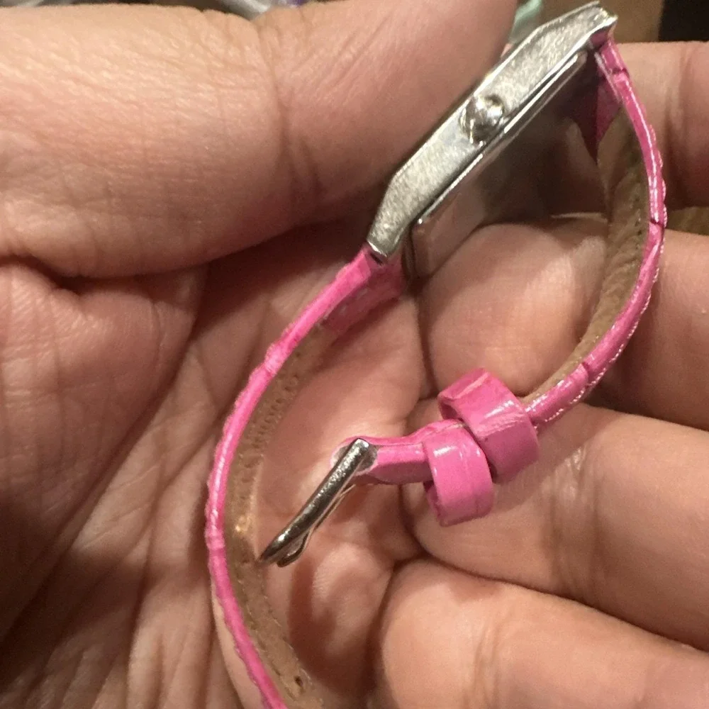 Working ANNEX 19mm MOP Rectangle Pink Leather‎ Quartz Women's Watch New Battery